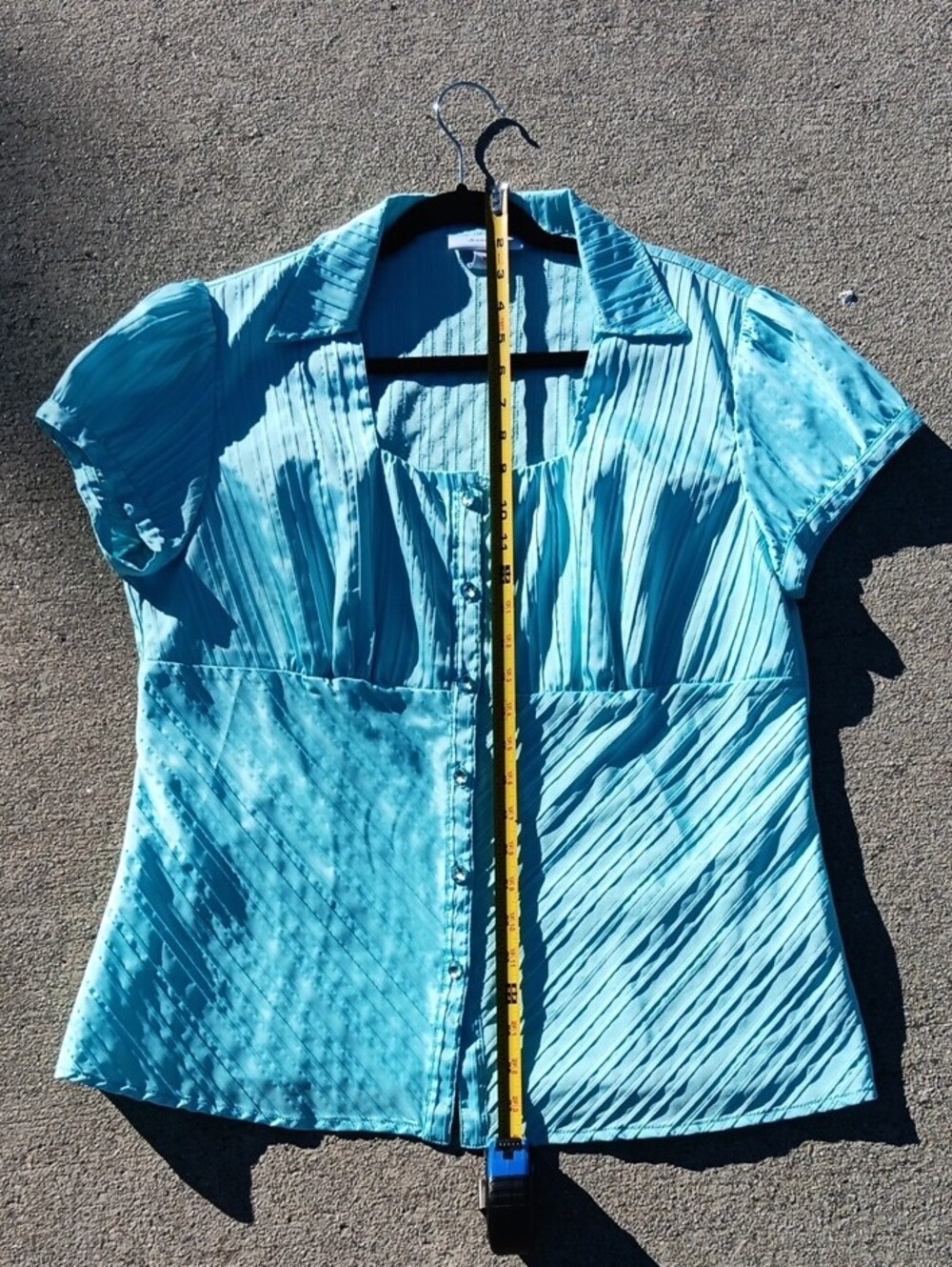 dressbarn Turquoise Short-Sleeve Button-Front Blouse - Picture 4 of 11
